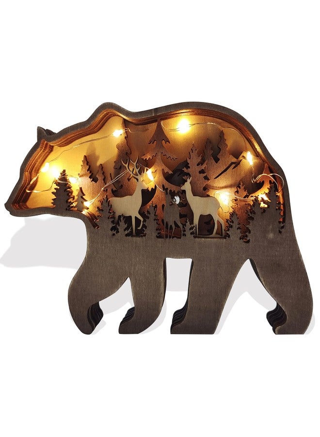 Miyolo Light Up Bear Art Decor Wooden Brown Bear Figurine with LED Home Shelf Desk Decorations Rustic Multi-Layer Bear Crafts - Image 1